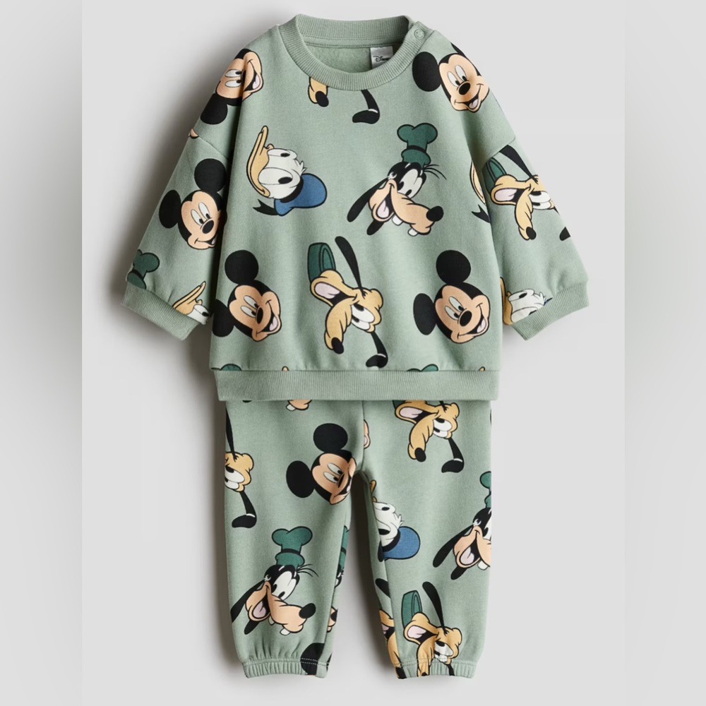 2-piece Set with Motif - Light green/Mickey Mouse - Kids H&M 12 Month New W Tags